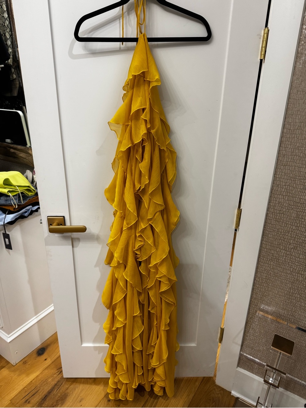 Ronny Kobo Collection Mustard Ruffle Halter Maxi Dress - Picture 4 of 5